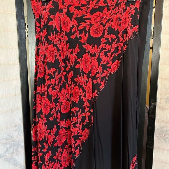 VTG Black & Red Reversible Floral Boho Feminine Whimsigoth Maxi Skirt S - Picture 12 of 12